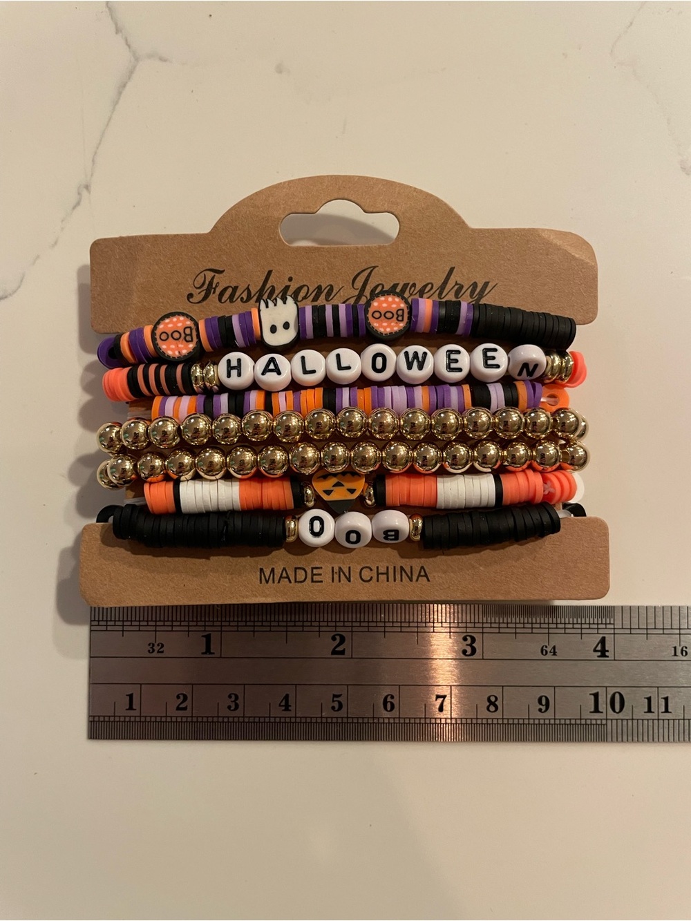 Halloween Kids Beaded Bracelet Set - Orange Black Purple